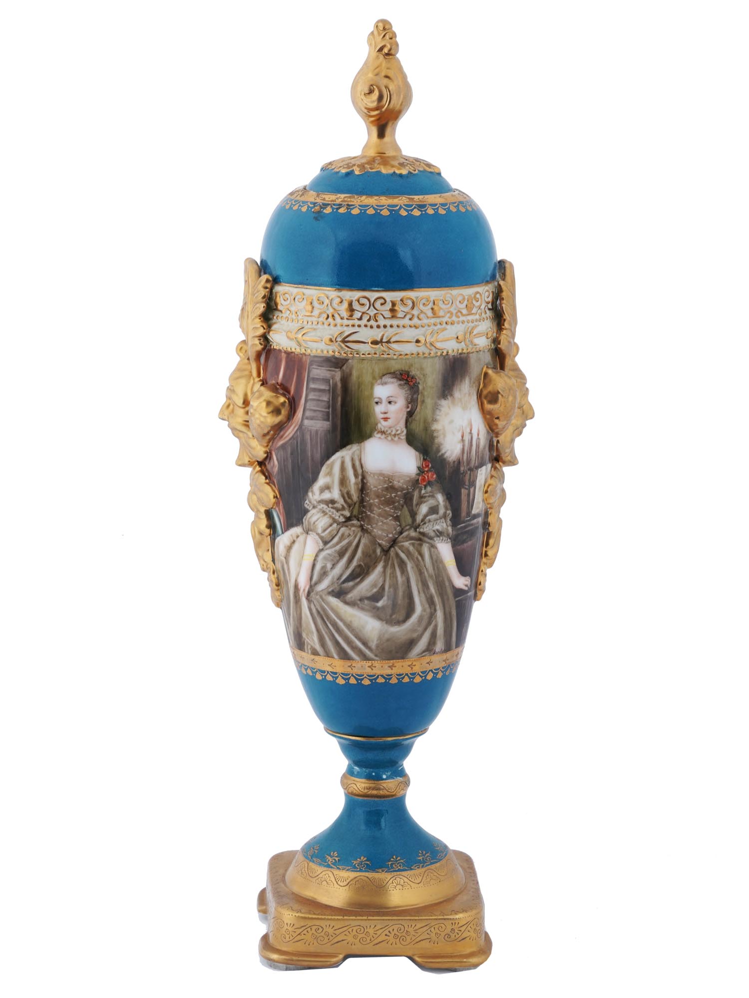 TALL FRENCH STYLE PORTRAITS GILT PORCELAIN VASE PIC-0